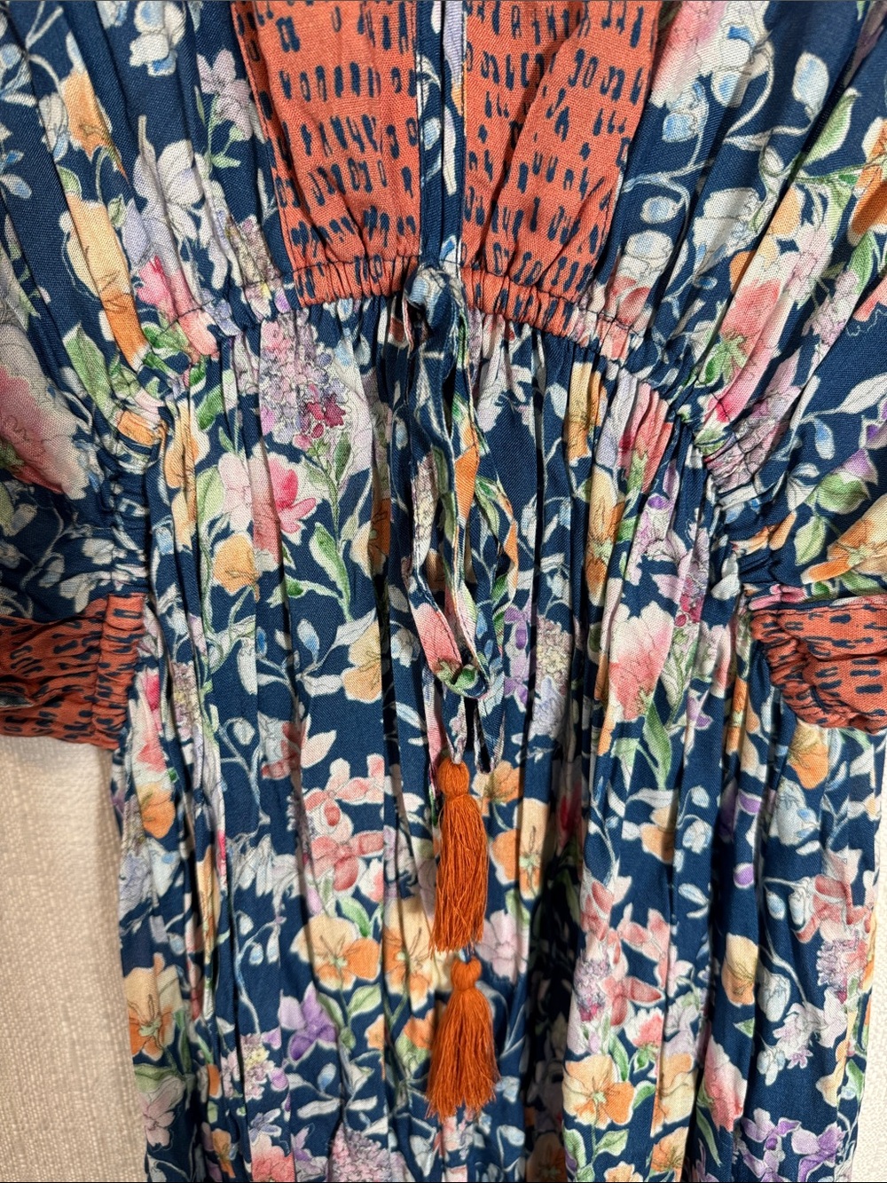 World Market Maxi Boho Dress L/XL Tassel Tie Resort Vacation Cottagecore - Picture 5 of 9